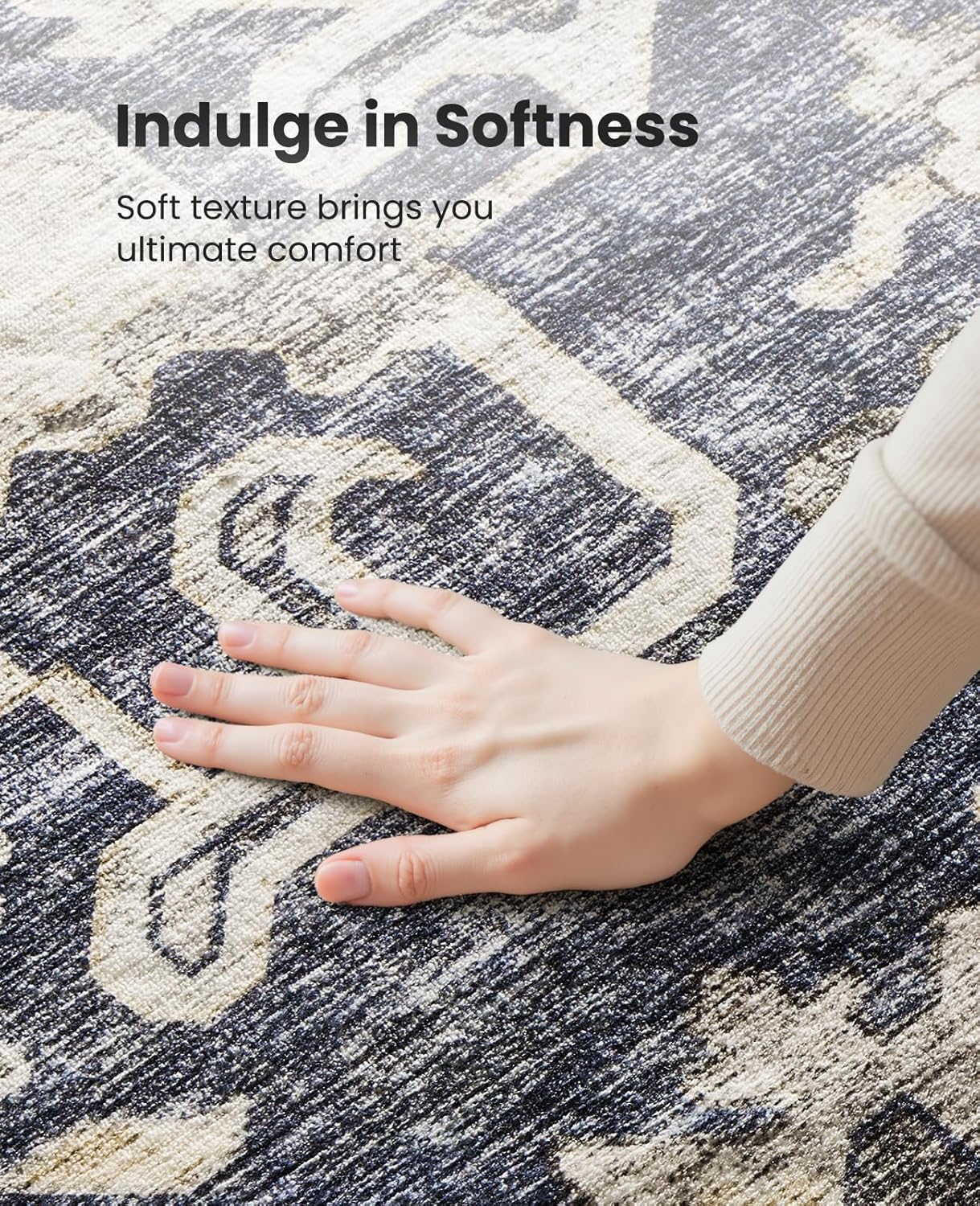 8x10 Washable Area Rug, Vintage Low-Pile Rug with Non-Slip Backing, Durable Edge Binding, Large Indoor Rug for Living Room, Bedroom & Dining Room