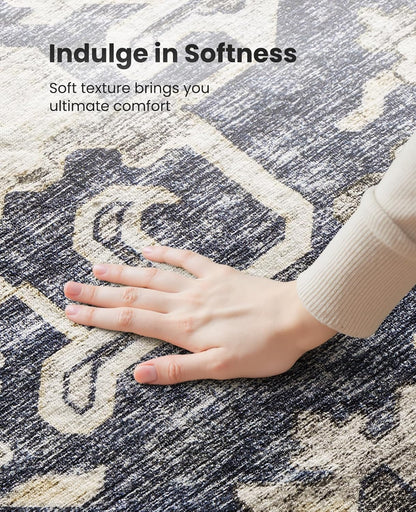 8x10 Washable Area Rug, Vintage Low-Pile Rug with Non-Slip Backing, Durable Edge Binding, Large Indoor Rug for Living Room, Bedroom & Dining Room